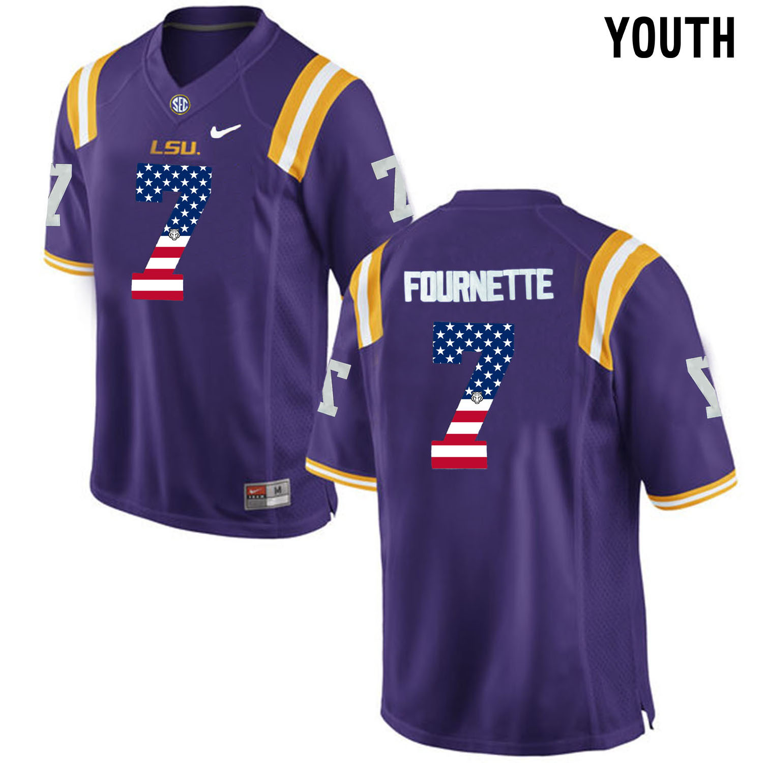 US Flag Fashion  Youth LSU Tigers Leonard Fournette #7 College Football Limited Jersey  Purple->customized ncaa jersey->Custom Jersey